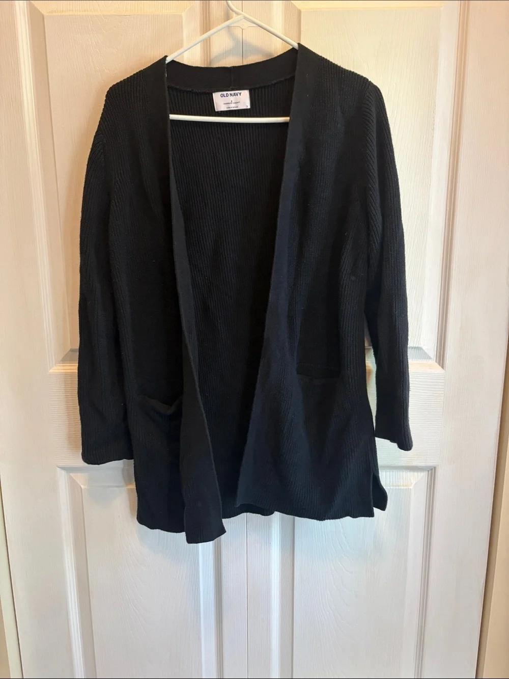 Old Navy Black Ribbed Open Front Cardigan Sweater Small Pockets Livaeco - Picture 1 of 6